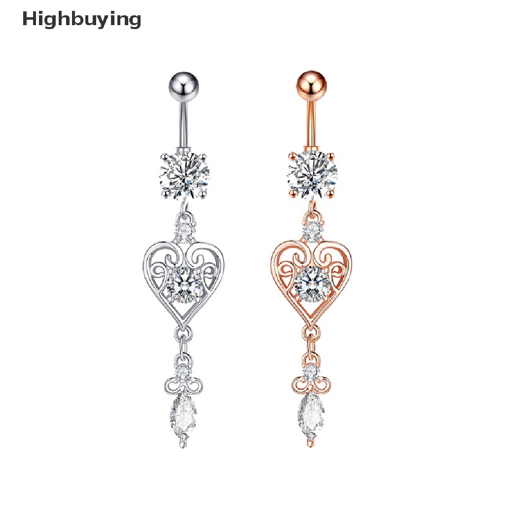 Hbid Baru Menjuntai Perut Kancing Cincin Jantung Perut Cincin Perhiasan Panjang Menjuntai Bar Belly Ring Shinyny Kristal Stainless Steel Perut Tubuh Perhiasan Glory