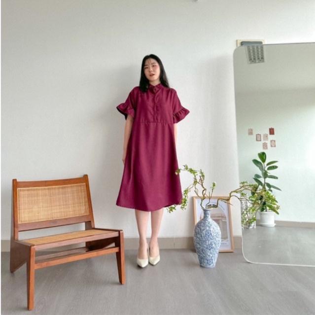 KANON - Meguri Dress - Dress imlek midi dengan belt bumil friendly vintage korean look