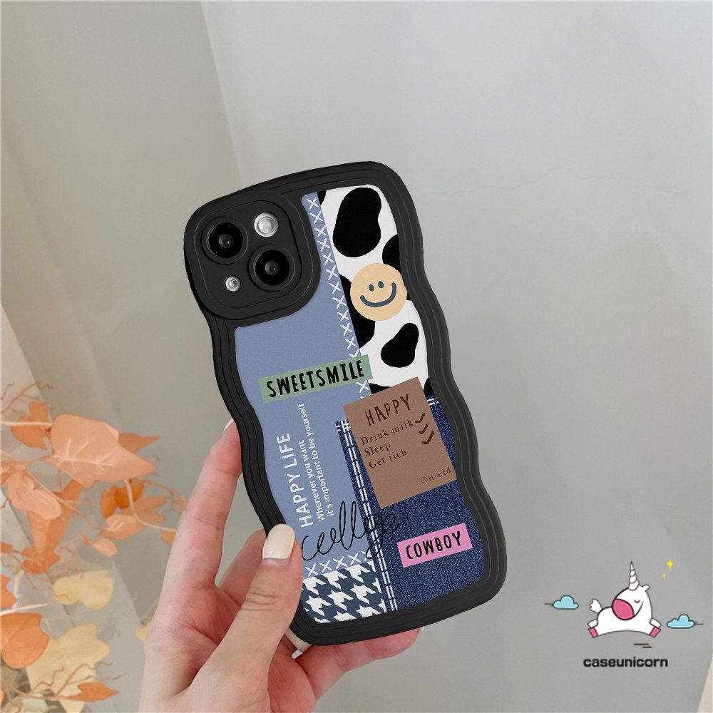 IPHONE Kompatibel Untuk Iphone11 13 14 12 Pro Max XR 6 6s 8 7 Plus 14Plus X XS Max SE 2020 Motif Koboi Kupu-Kupu Splicing Smiley Label TPU Lembut Bergelombang Tepi Back Case