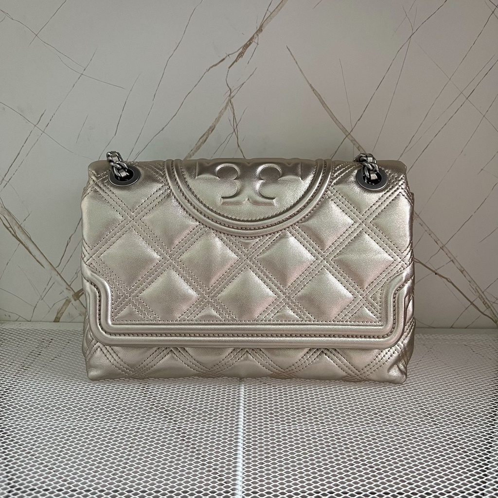 Tas Tory Burch TB Fleming Soft Medium White Gold New Original