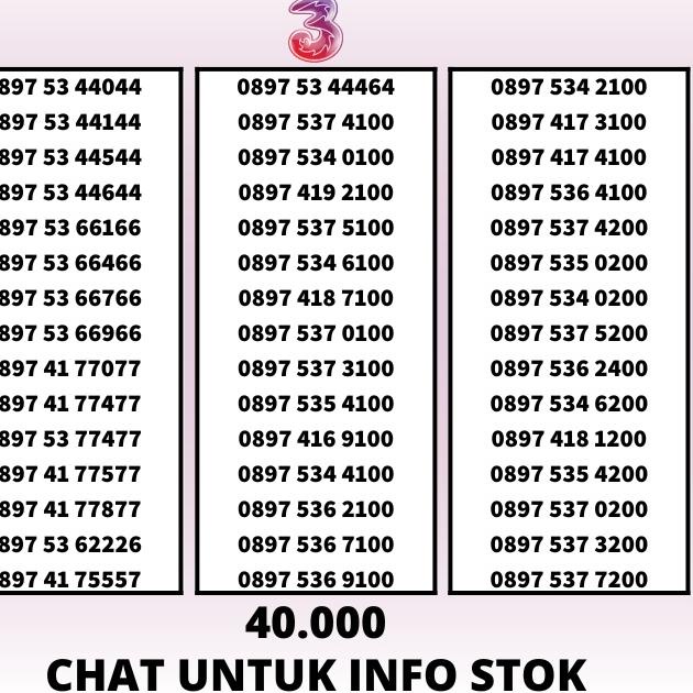 Depan NOMOR CANTIK THREE  11 DIGIT KARTU 3 PERDANA TRI NASIONAL NOCAN BELI 1 GRATIS 1