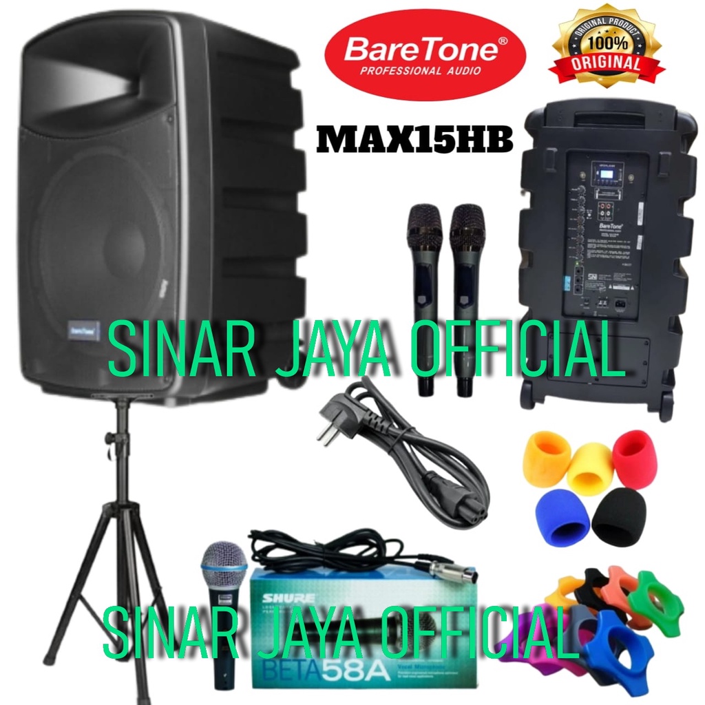 Speaker Portable Meeting BARETONE MAX15HB 600 WATT ORIGINAL FREE BONUS - BARETONE MAX 15HB