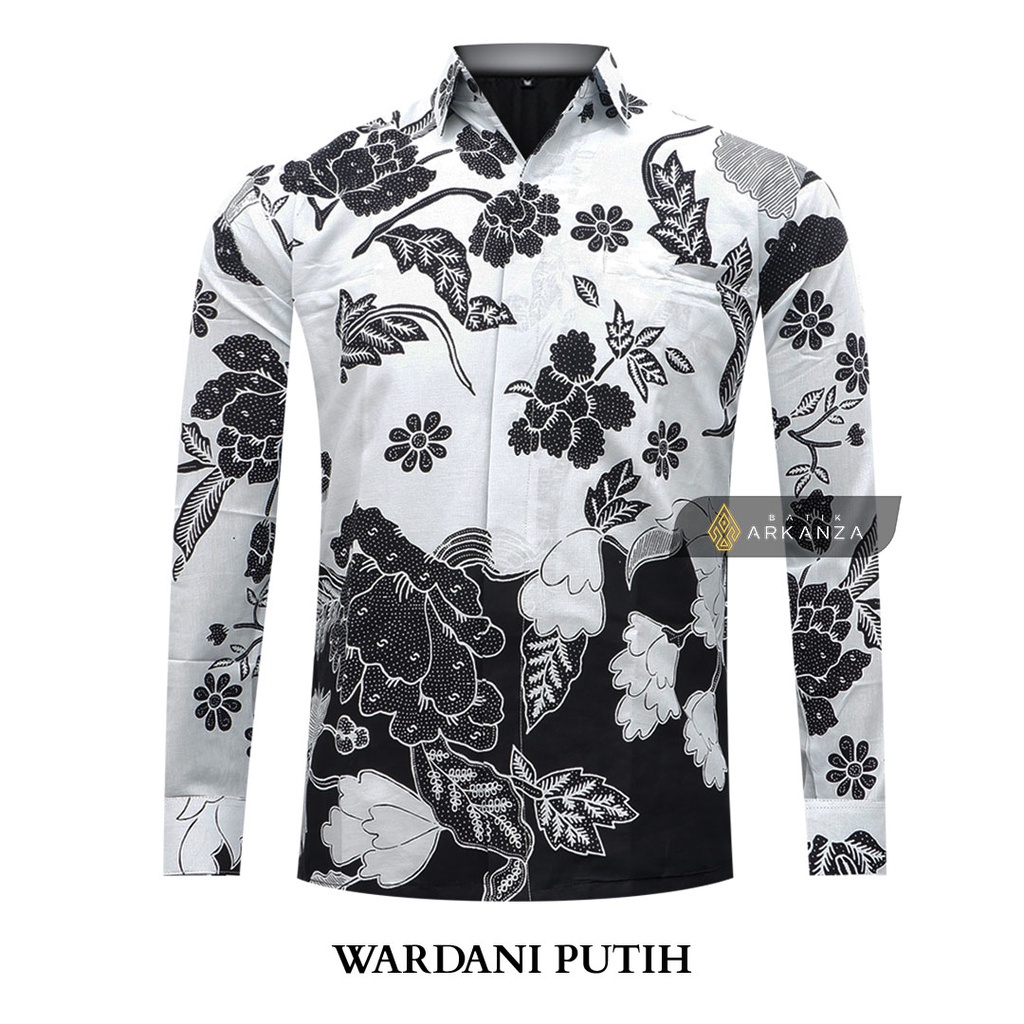 BATIK ARKANZA Motif WARDANI PUTIH Hem Atasan Kemeja Baju Batik  Cowok Laki Laki Slimfit Full Lapis Furing Lengan Panjang gudangarkanza_0803