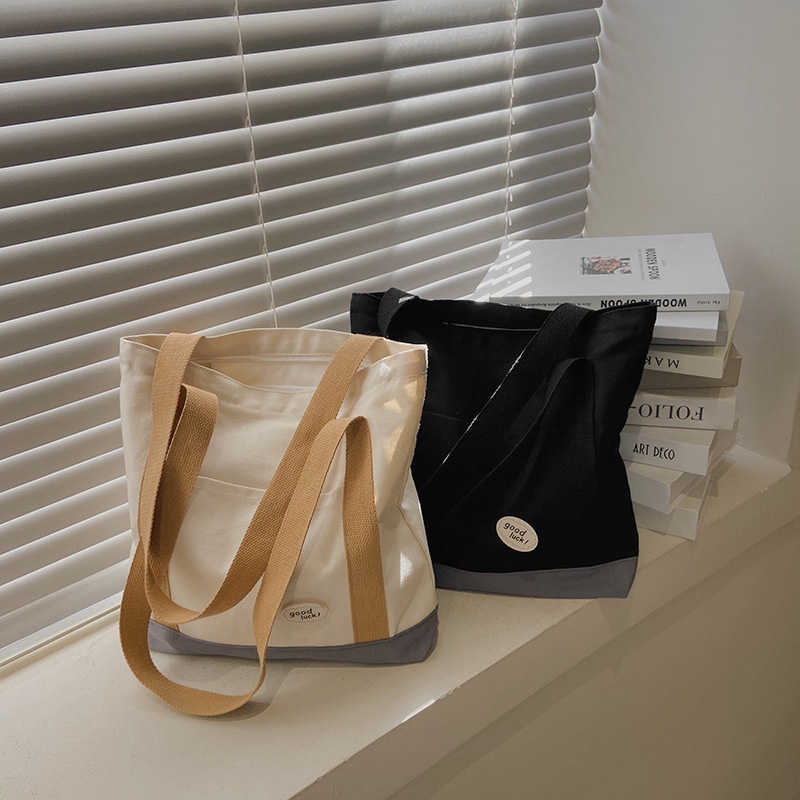 GOOD LUCK Tas Jinjing Wanita Tote Bag Canvas Kawai Cewek Korean Style By Chikoisme