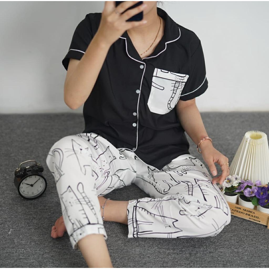 BEFAST - ZFS SETELAN PIYAMA ACA / PIYAMA BAJU TIDUR MOTIF 02 / Set Atasan Lengan Pendek+Celana Panjang / Piyama Motif / Terlaris / Oneset Piyama Keluaran Terbaru / Pakaian Tidur Wanita Remaja