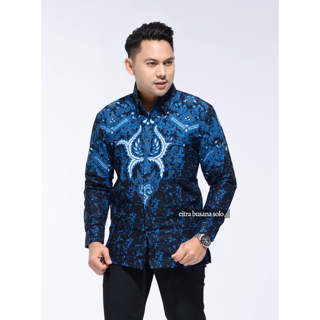 PINAYUNG BIRU Kemeja Batik Pria Full Furing Bahan Katun Primisima