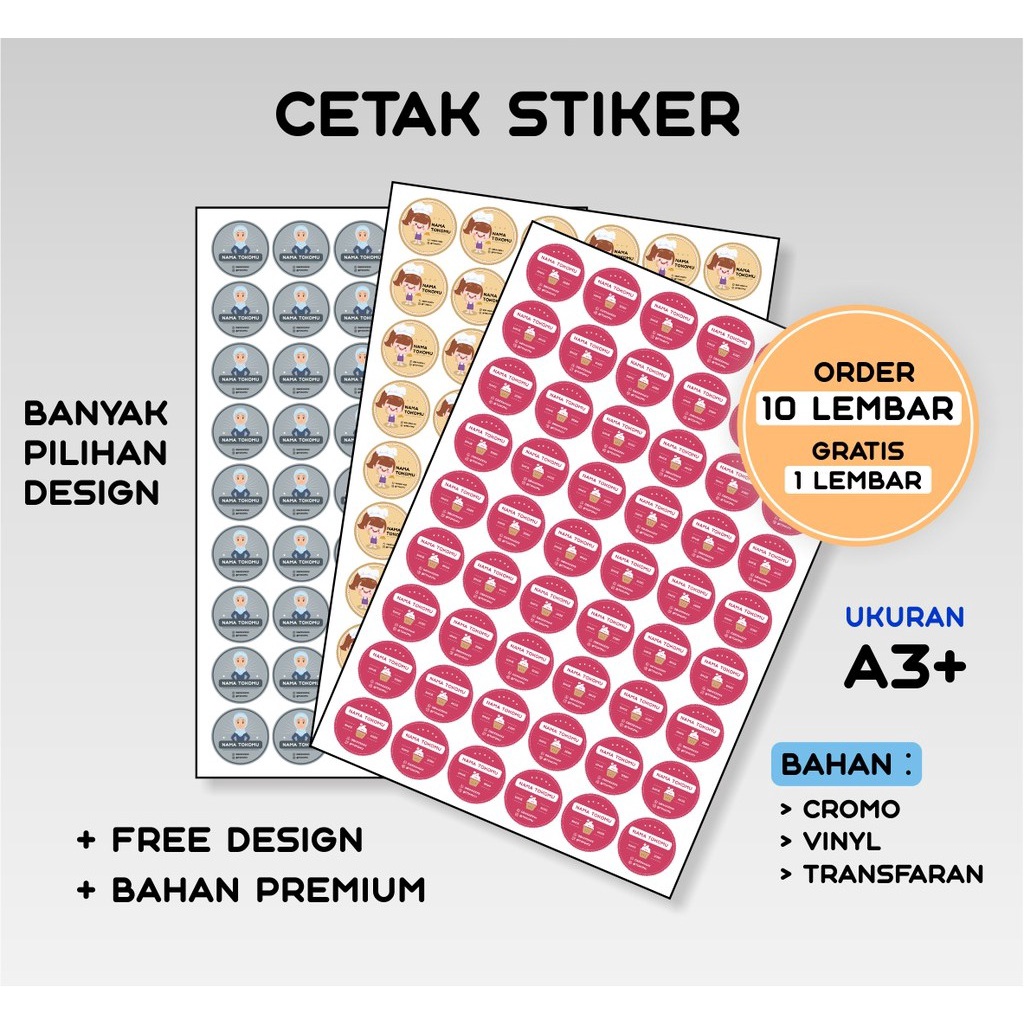 

WDPrint Custom Sticker Label Vinyl A3+ Kemasan Produk Olshop Makanan Minuman Waterproof - Stiker Label Vinyl Anti Air