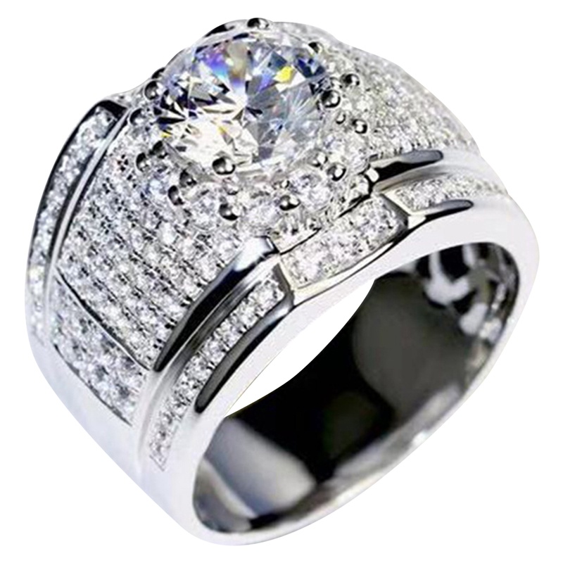Cincin Berlian Band Kawin Tunangan Perhiasan Perak925 Sterling Untuk Aksesori Pesta Pria