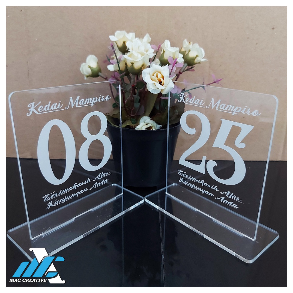 

NOMOR MEJA AKRILIK / TENT CARD / TEMPAT QR AKRILIK GRAFIR