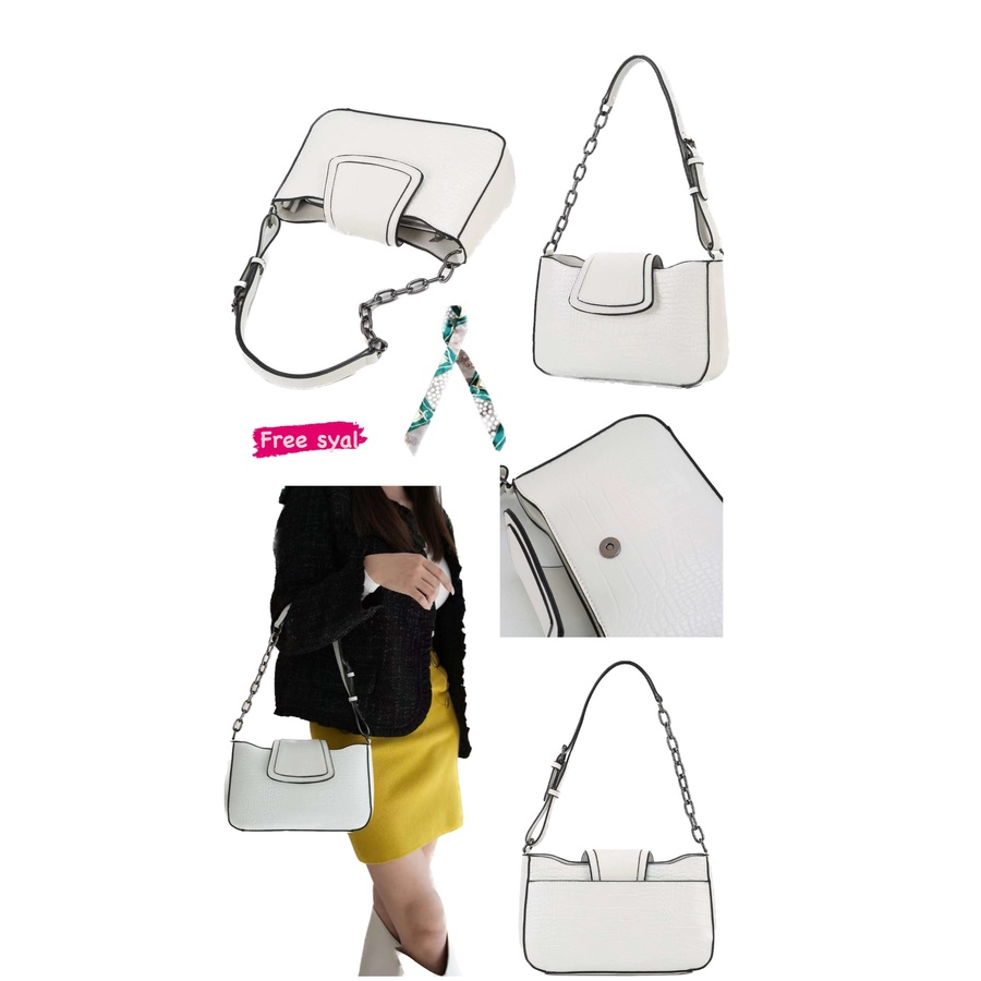 Tas Bahu Wanita Croco Medium Tali Kombinasi Rantai Resleting Flap Magnet new fashion woman bags #216