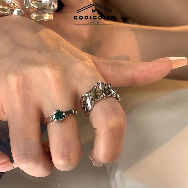 COD❤️2pcs Cincin Korea Gaya Punk Cross Opening Irregular Texture Untuk Pria Wanita Aesthetic keren Silver Ring Jewelry- cl