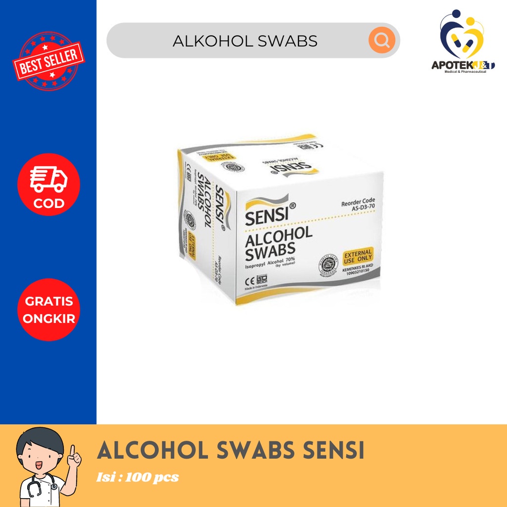 SENSI ALKOHOL SWABS 1 BOX / ANTISEPTIK / STERILISASI ALKES / TISU ALKOHOL