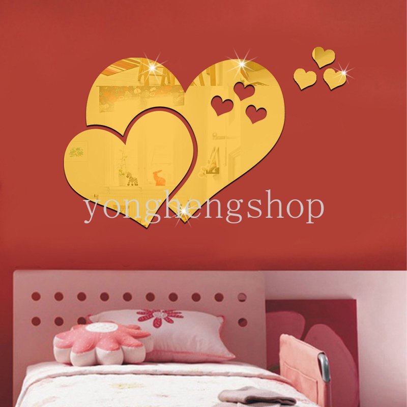 5pcs / set Stiker Dinding Cermin Bentuk Hati 3D Bahan Akrilik Untuk Dekorasi Kamar Tidur