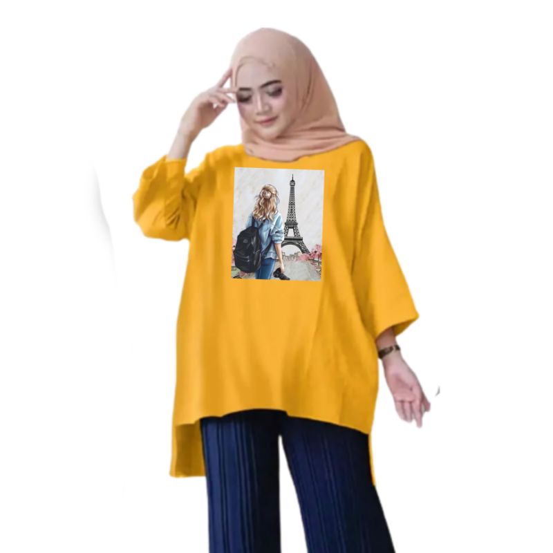 Atasan Baju Kaos Wanita Oversize LD 130 Cm Terbaru 2023 Viral Gambar DTF Bahan Kaos Babyterry . Atasan Baju Wanita Santai Tunik Wanita Dewasa Cewek Jumbo Kekinian Murah Big Size Paris