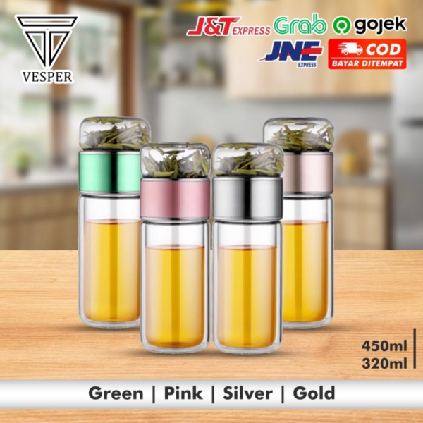 

Dijual teapot infuser portable double wall / tumbler botol air minum teh kaca - green 320ml Diskon