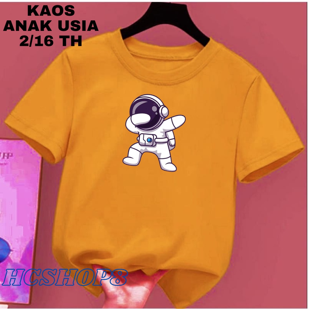 Kaos Anak Logo Astronot Usia 2-16th Unisex Cowok Cewek Kaos Oblong Anak Pakaian Anak Laki Laki Perempuan