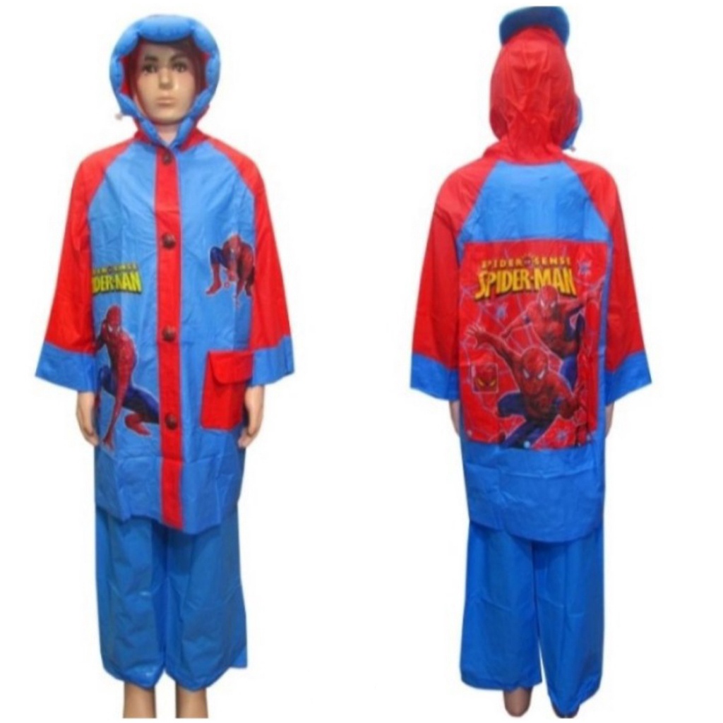 jas hujan stelan baju celana anak 4 sampai 12 tahun/anak karakter dengan tas belakang