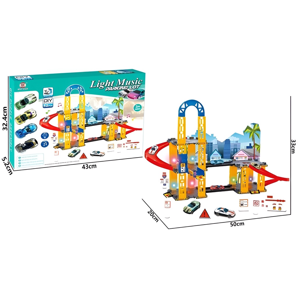 Light Music Parking Lot 52pcs | Mainan Anak Laki Laki Mobil Mobilan | Permainan Keluarga | Hadiah Ulang Tahun Anak Laki Laki