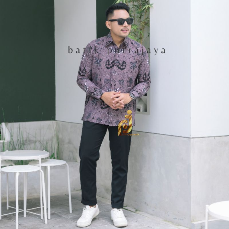Baju Batik Kemeja Pria WAHYU UNGU Lengan Panjang Premium Slimfit Batik cowok Batik solo modern Batik Formal Kemeja