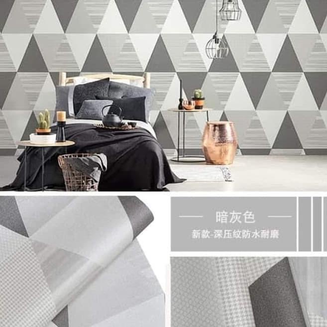 SLB.05Ja23r– Wallpaper Dinding Kamar Tidur Cowok SEGITIGA ABU HITAM Stiker Murah Dekorasi Rumah Ruan