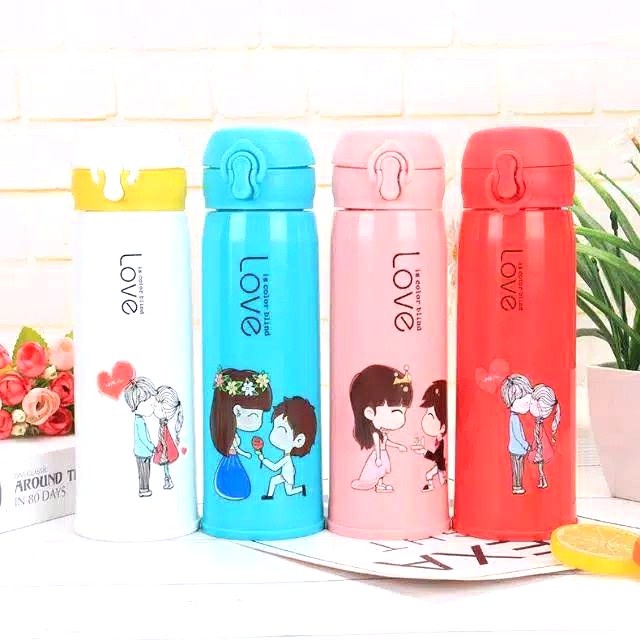 LALUGO BOTOL MINUM GELAS KACA 500ML BPA FREE MOTIF LOVE