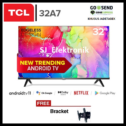 Free Braket LED TV TCL 32 Inch 32A7 HD Smart AndroidTV Digital TV