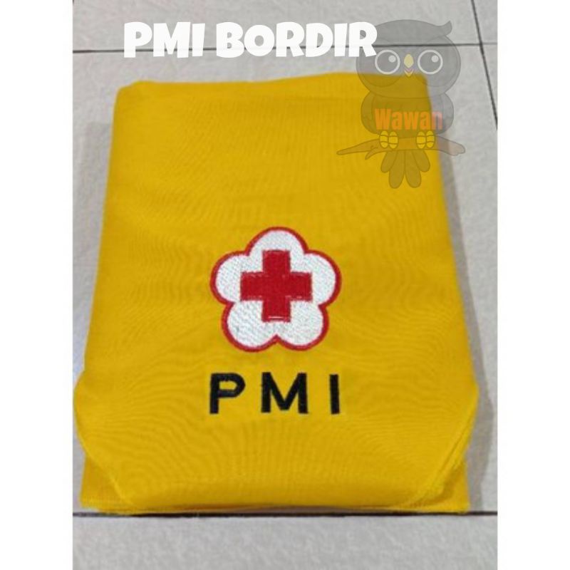 syal PMI PMR warna kuning sablon dan bordir scraft PMI PMR