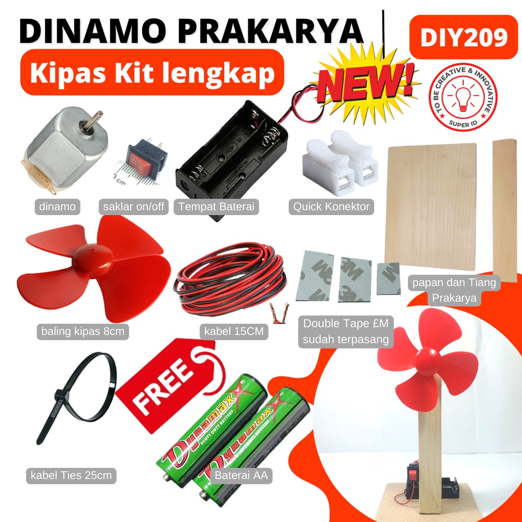 Paket Dinamo kipas prakarya sekolah  / rangkaian kipas / rangkaian dinamo kipas / kipas kit / merangkai kipas / baling baling praktek sekolah