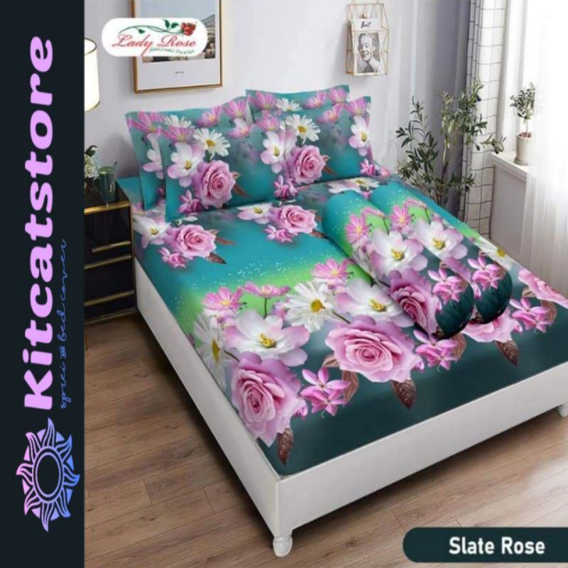 Lady Rose - Sprei Flat Queen (160x200) Motif SLATE ROSE