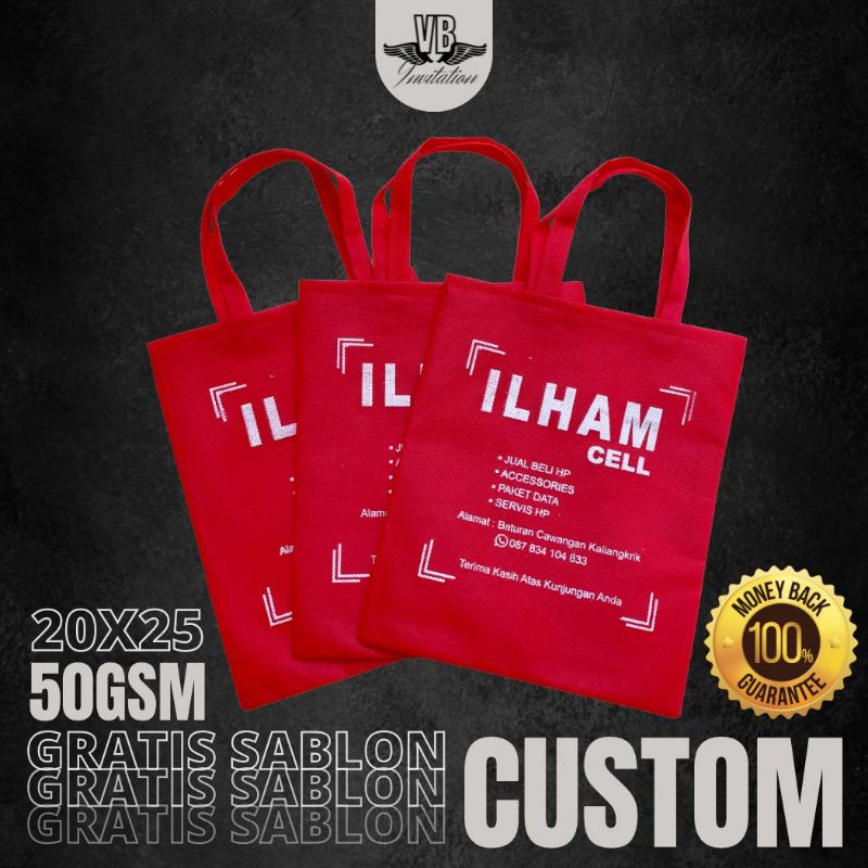 TAS PROMOSI OLSHOP SEMINAR COSMETIC FREE SABLON TAS SOUVENIR PERUSAHAAN TERMURAH F 20X25 50GSM