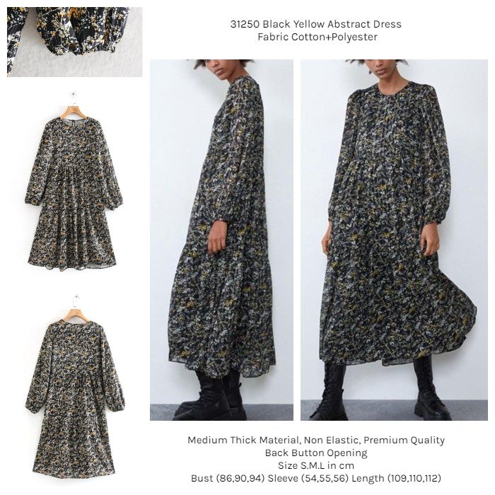 31250 Dress Hitam Wanita Lengan Panjang Long Dress Korean Style