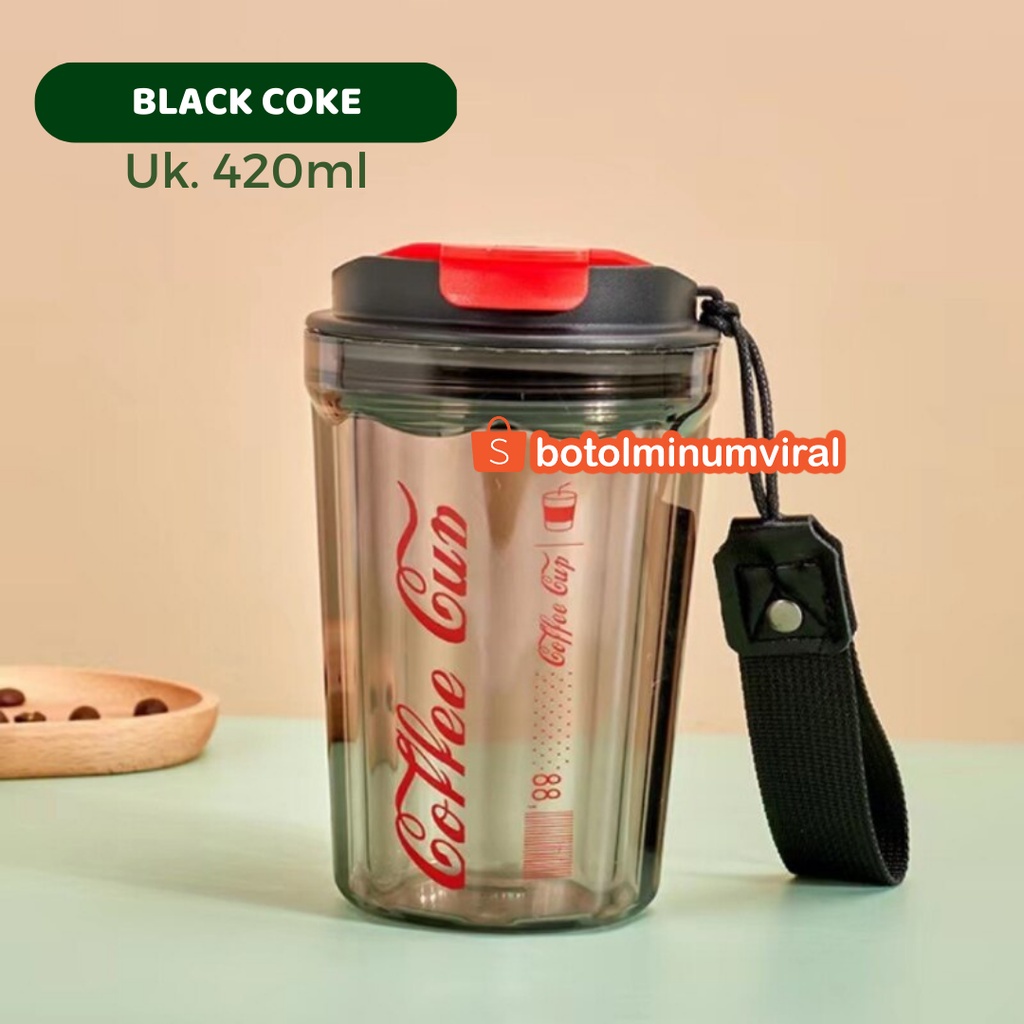 Botol Gelas Coffee Cup Plastik 420 ml Cola Series Viral Free Sticker