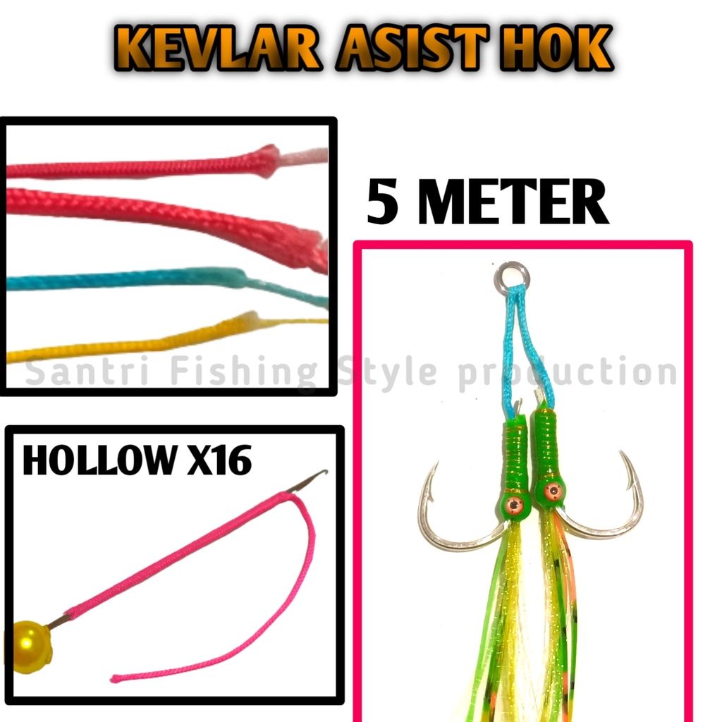 Kevlar hollow assist hook asist line tali untuk asist hok x16 kevlar 125lbs 180lbs 250lbs 300lbs 310LBS SENAR PANCINGAN