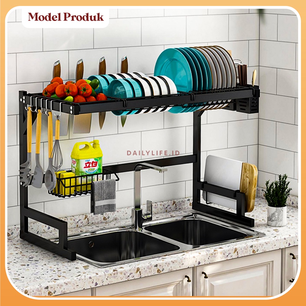 Rak Piring Wastafel Stainless steel Rak dapur Rak Cuci Piring Wastafel Rak Cucian Piring Anti Karat - Dailylife.id