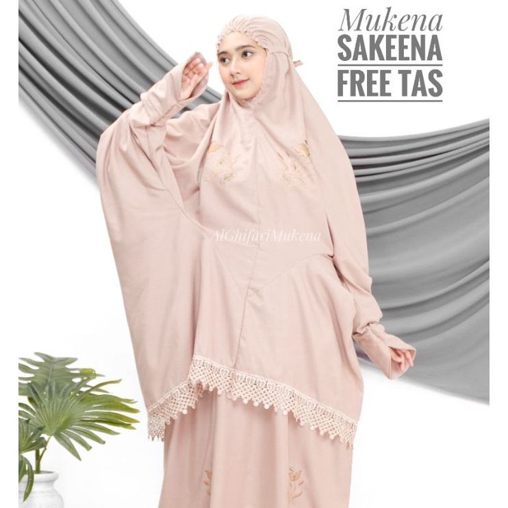 mukena  berlengan atas bawah mukena Dewasa SAKEENA katun bordir manual
