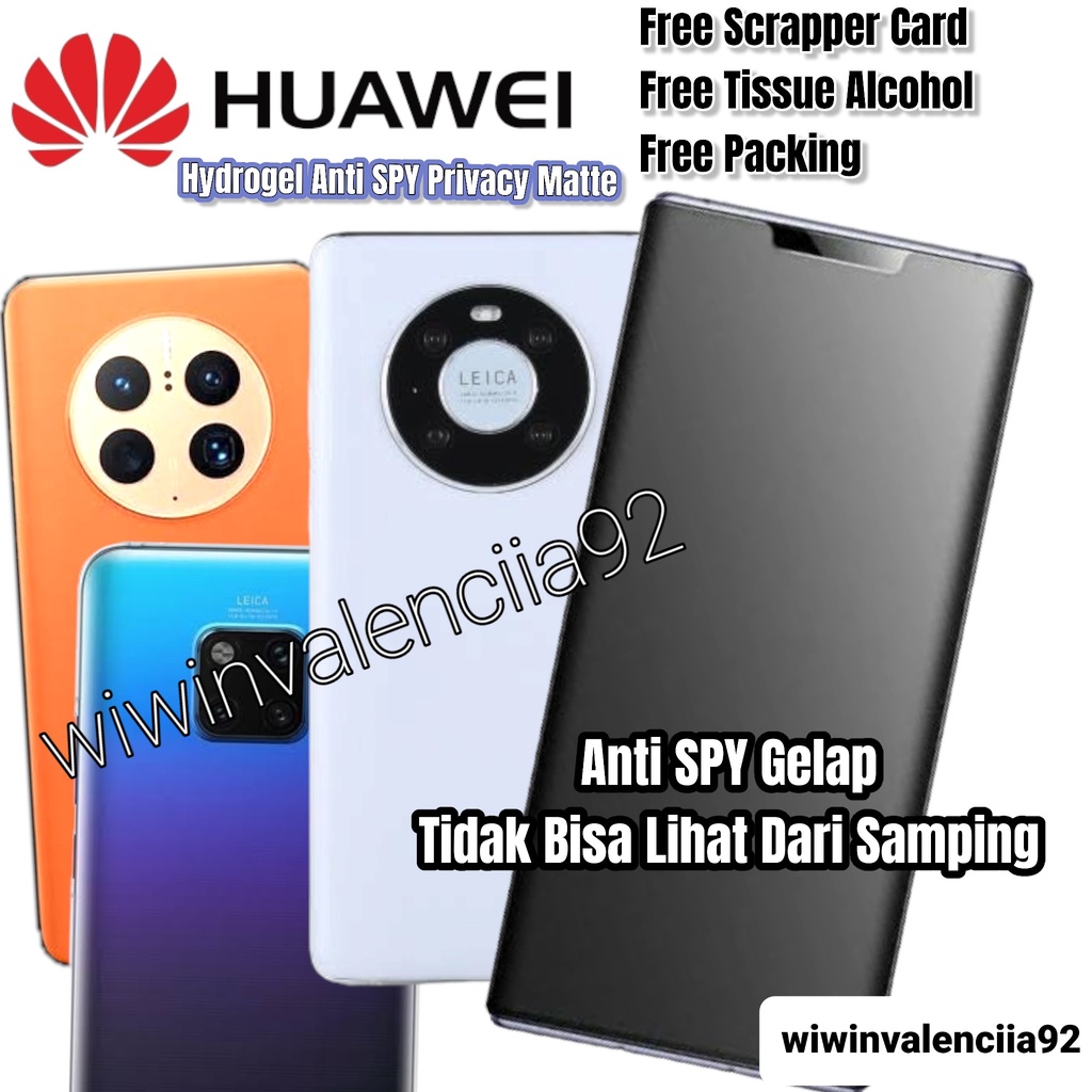 New!! HYDROGEL Anti SPY MATTE Privacy Huawei MATE50 50Pro Mate40 40Pro+ 40 Pro Mate30 30Pro Mate 20 Pro 10 9 8 7 Hidrogel Depan FRONT Anti Gores Screen Guard TPU FILM Protection/ Protector Antigores Layar bagus Murah Plus 4G 5G SPY HITAM Glare 50 30 PRO