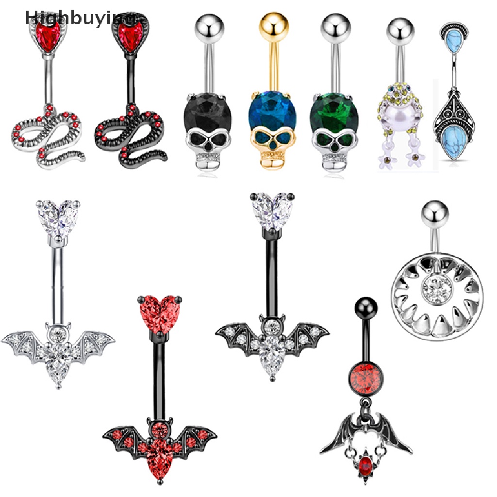 Hbid 1Pcs Kristal Bat Belly Button Perhiasan Stainless Steel Cincin Perut Tubuh Ular Pusar Perhiasan Glory