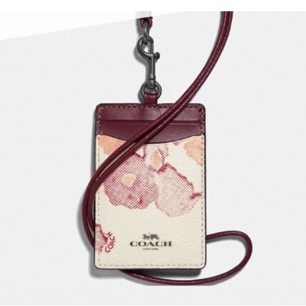 

HARGA DISKON Coachh CH gantungan ID Holder Card Lanyard Original - Flower maroon db