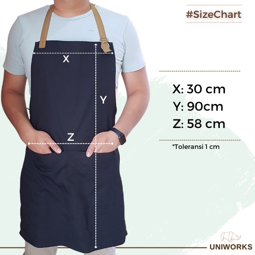 UNIWORKS Apron Barista Seri V01M02 Bahan American Drill Kombinasi 6 Warna Panjang 90cm
