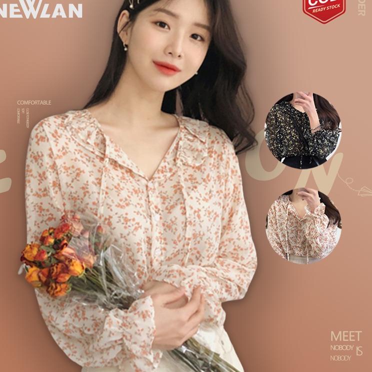 >V44859) Newlan XF008 Kemeja Sifon Blouse Wanita Korea Blouse Sifon Lengan Panjang Blus Wanita Musim