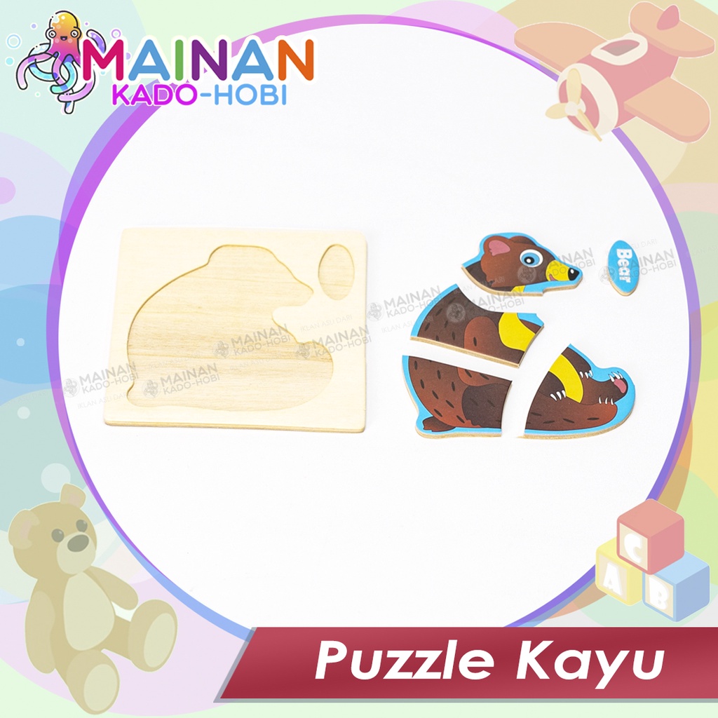 MAINAN EDUKASI MONTESSORI ANAK PUZZLE KAYU TIMBUL KARAKTER ANIMAL