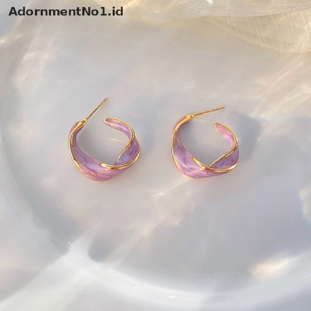 [AdornmentNo1] Fashion Lavender Ungu Anting Wanita Logam Emas Memutar Garis Seni Ungu Stud Earrings Hadiah Perhiasan [ID]