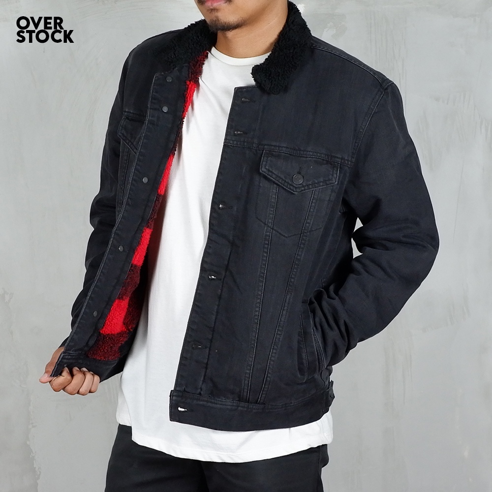 Oldnav*y Sherpa-Lined Vintage Fade Jeans Jacke