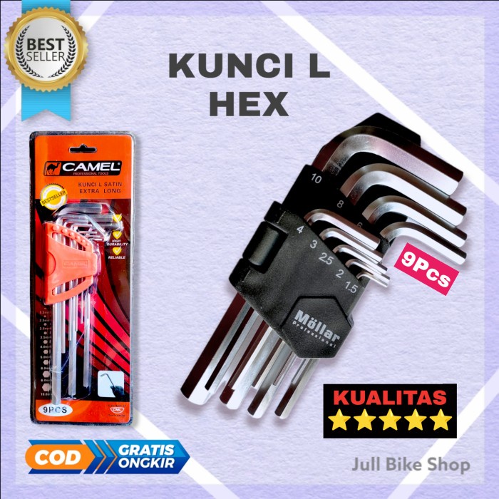 Kunci L set hex panjang / pendek Mollar camel 9pcs hex key sepeda tool