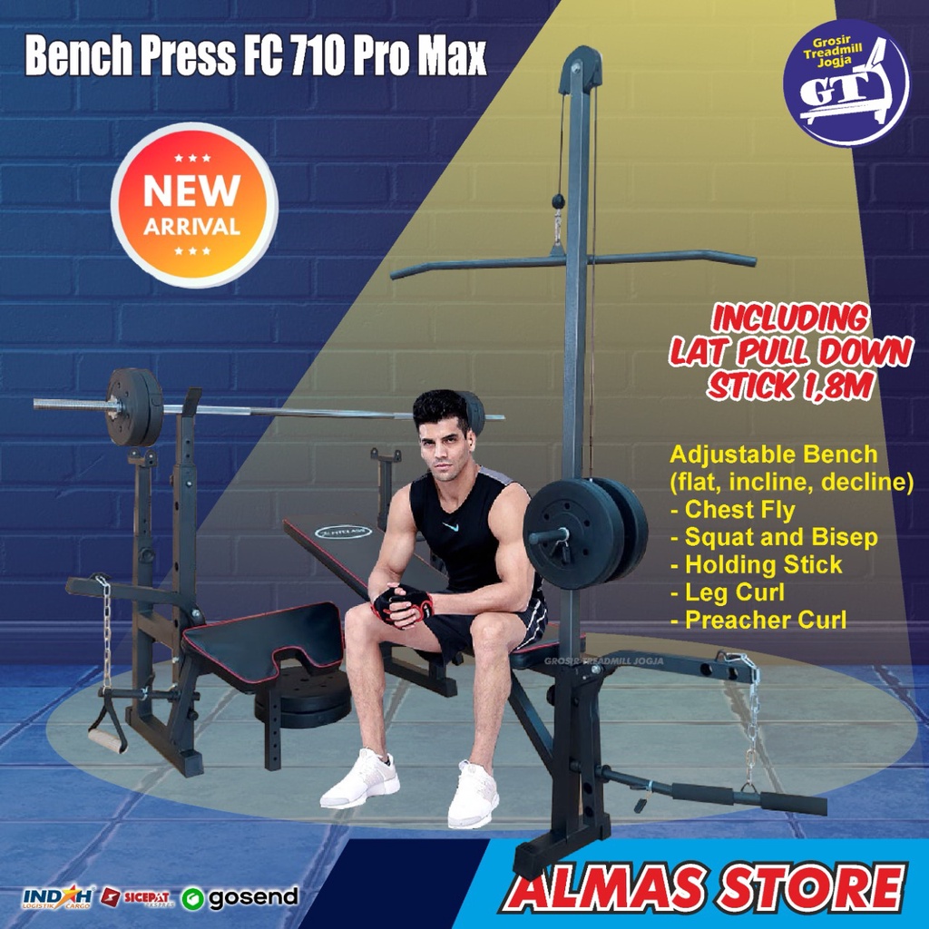Kursi Bench Press Alat Fitness Gym Rumah Perut Tangan Fitness Portable Olahraga Fitnes FC 710 PRO