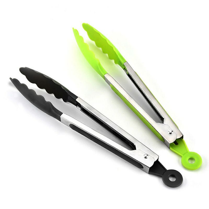 Penjepit Makanan Silicone + Stainless / Capitan Salad Buah Gorengan Kue Roti Bakpao Mie Anti Lengket / Pinset Alat Jepitan Makanan Plastik