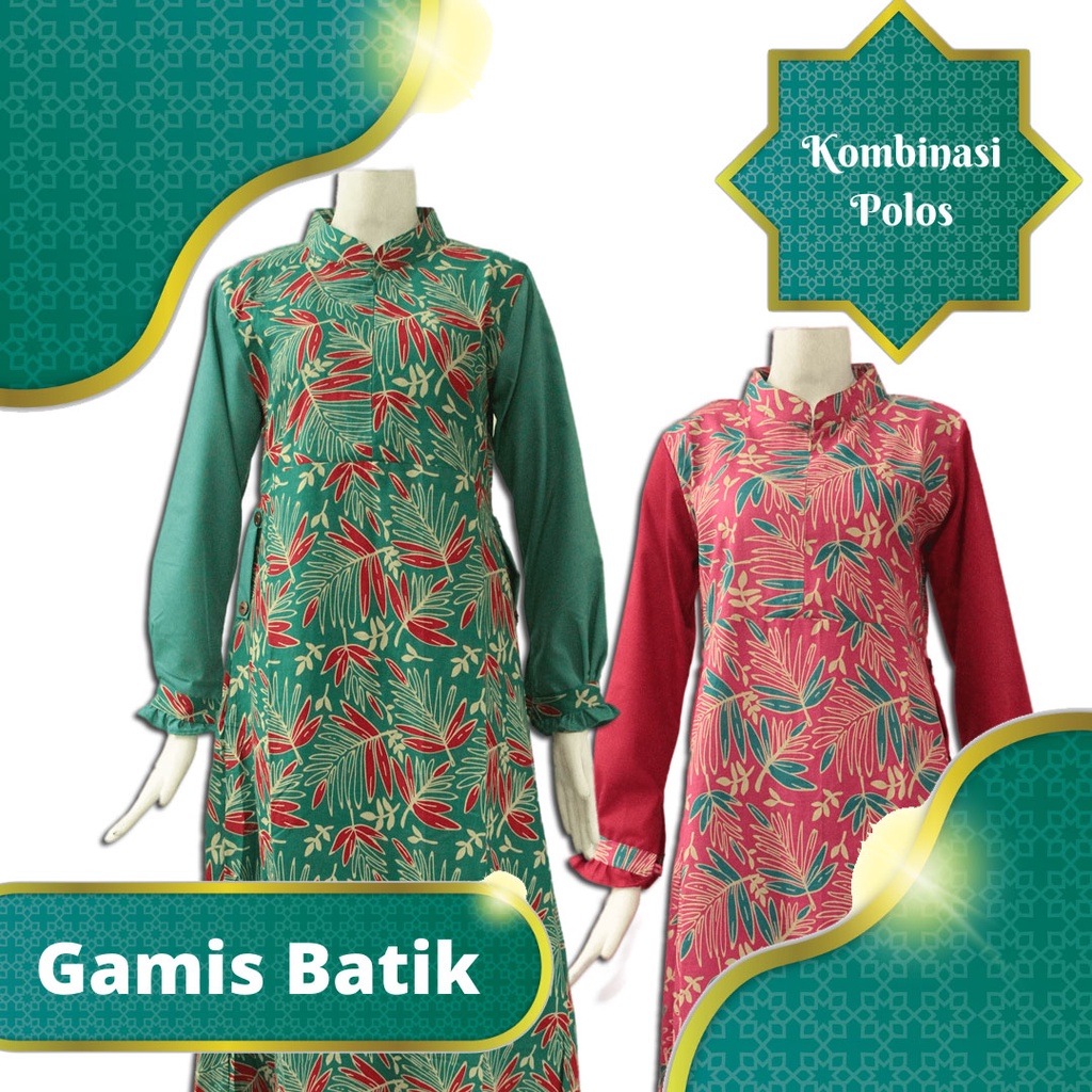 Gamis Batik Kombinasi Kain Polos Abaya Kekinian