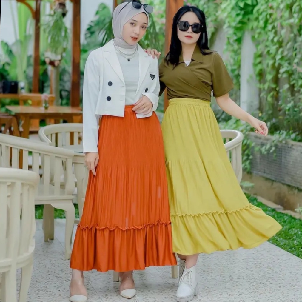Rok panjang Plisket Lidi Cabang Rok muslim/Mayung/Payung Longgar/jumbo Bawahan Terbaru Termurah Terlaris