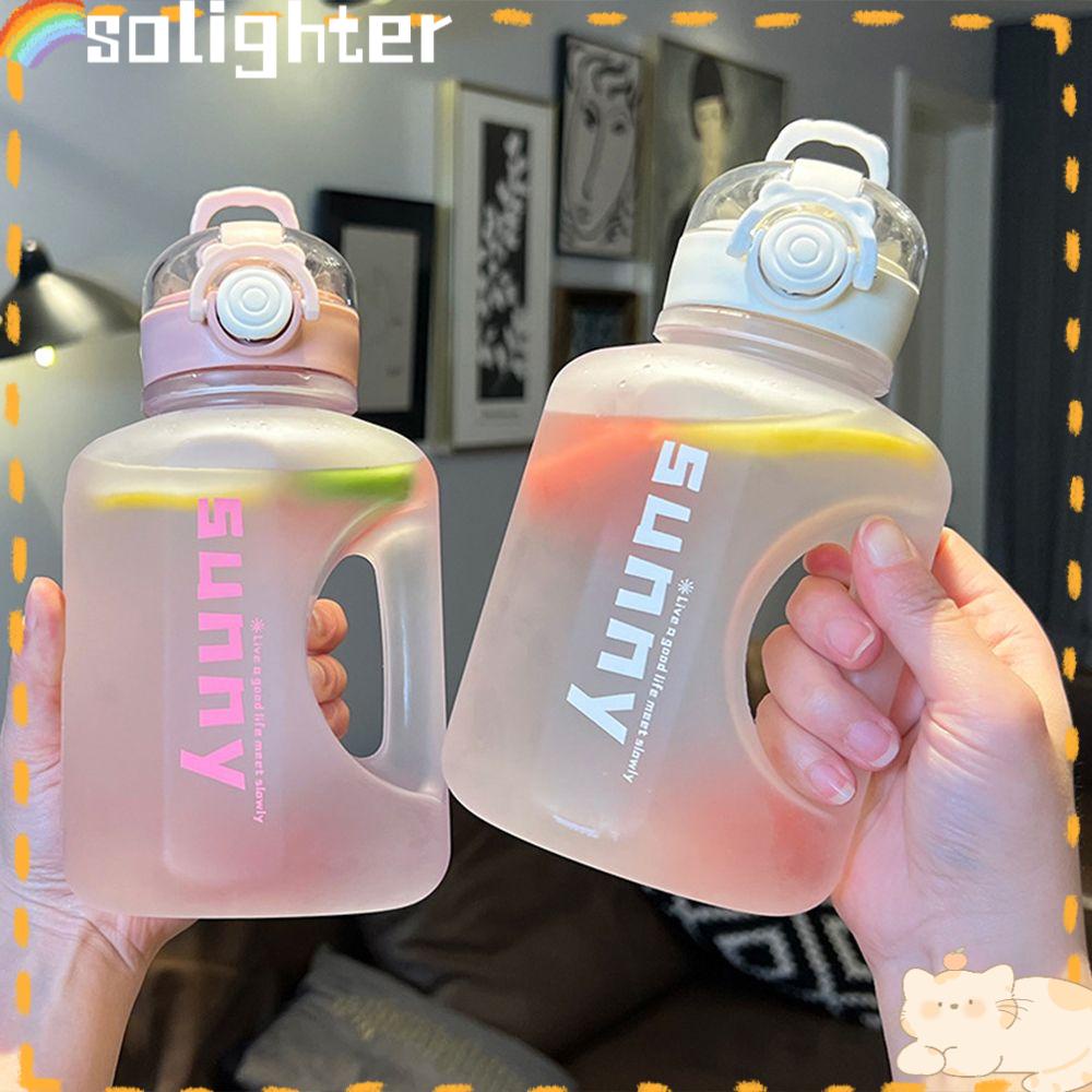 Solighter Botol Air Minum Anak Olahraga Travel Water Cup 1000ML Kartun Sedotan Tempat Minum