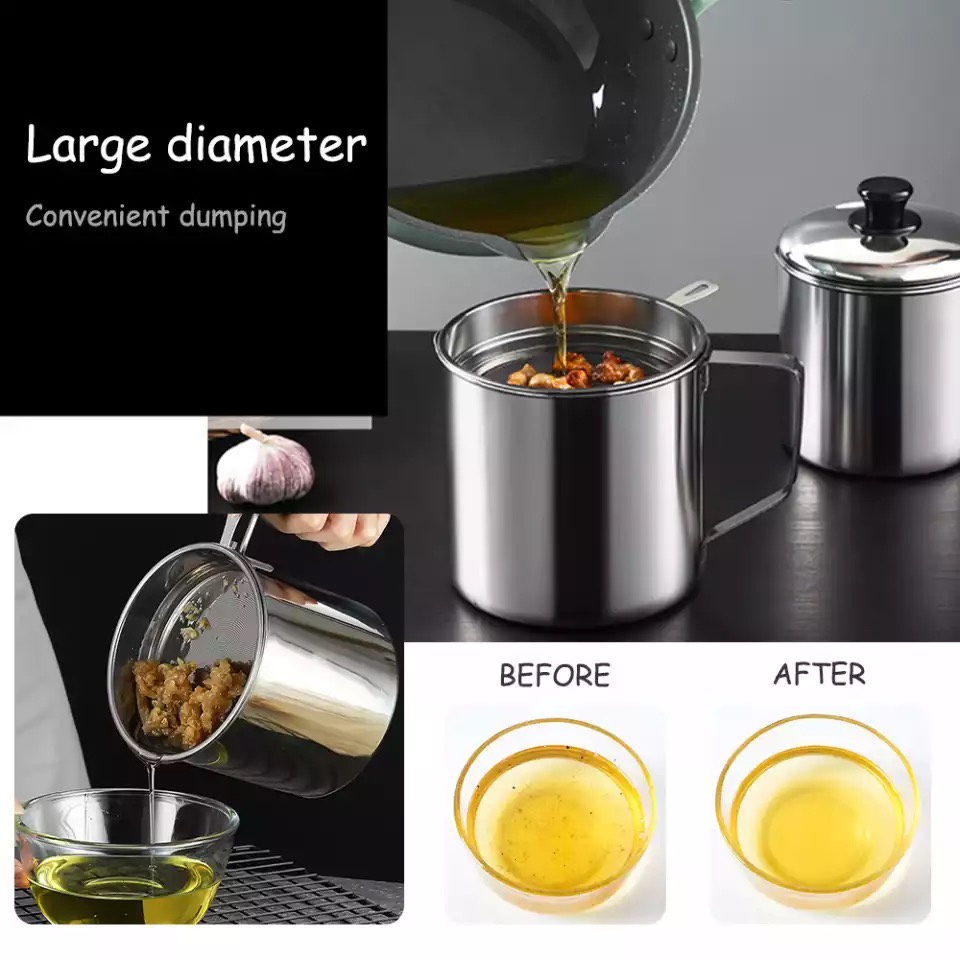 [XOQ] Saringan Tempat Minyak 1300ml Stainless Steel / Oil Pot Stainless Steel 1.3 Liter / Gelas Saringan Minyak Jelantah